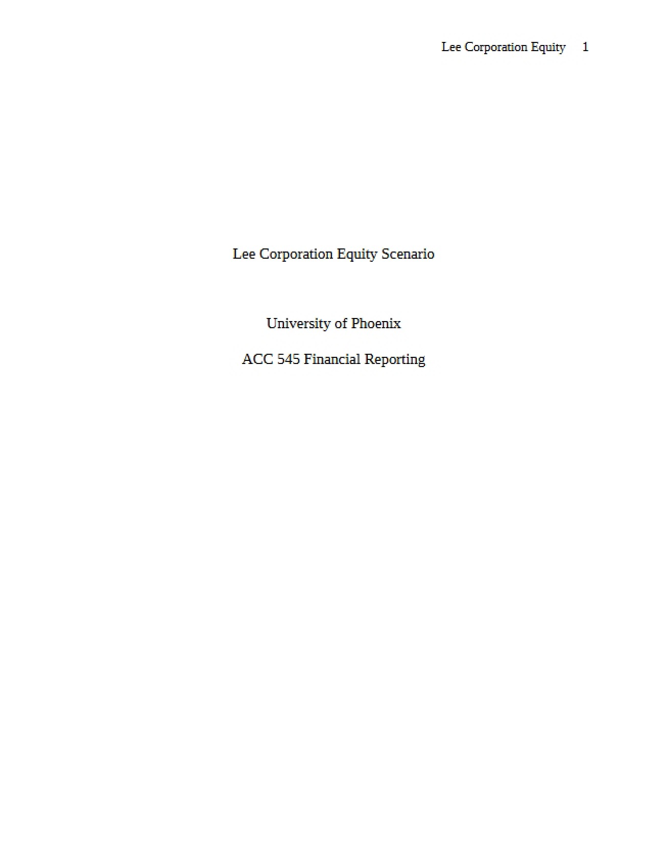 Equity Scenario for Lee Corporation