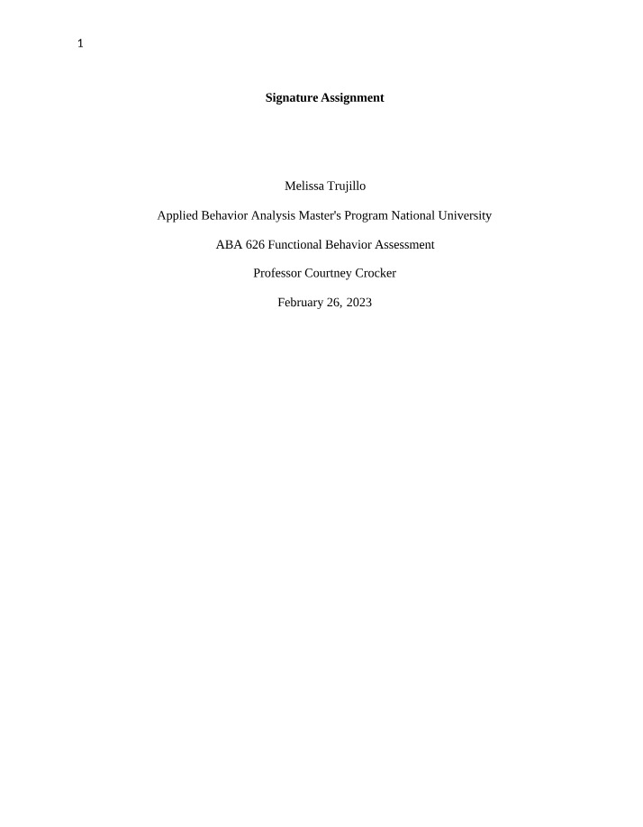 Functional Behavior Assessment - ABA 626 Performance