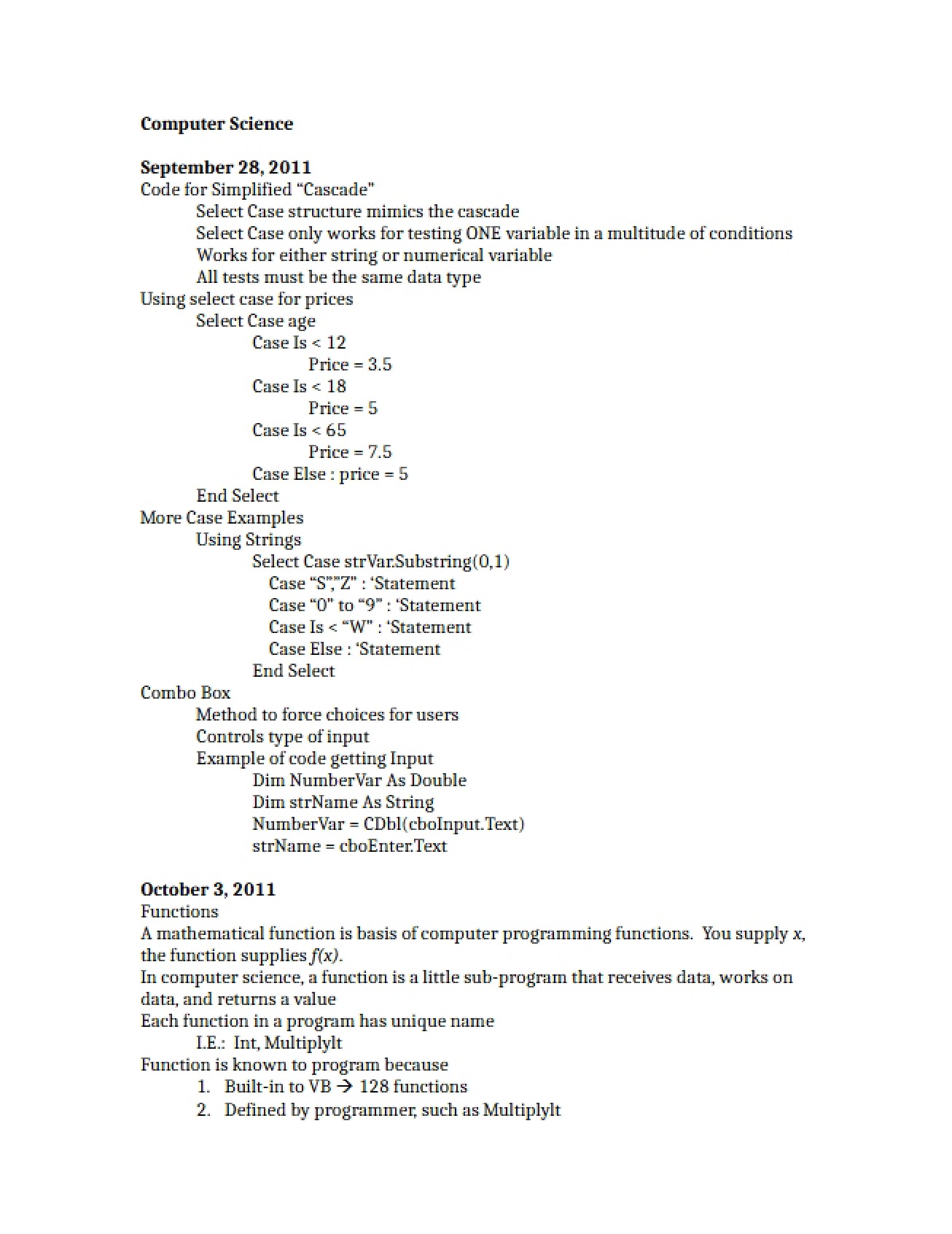 Post-Exam 1 Computer Science