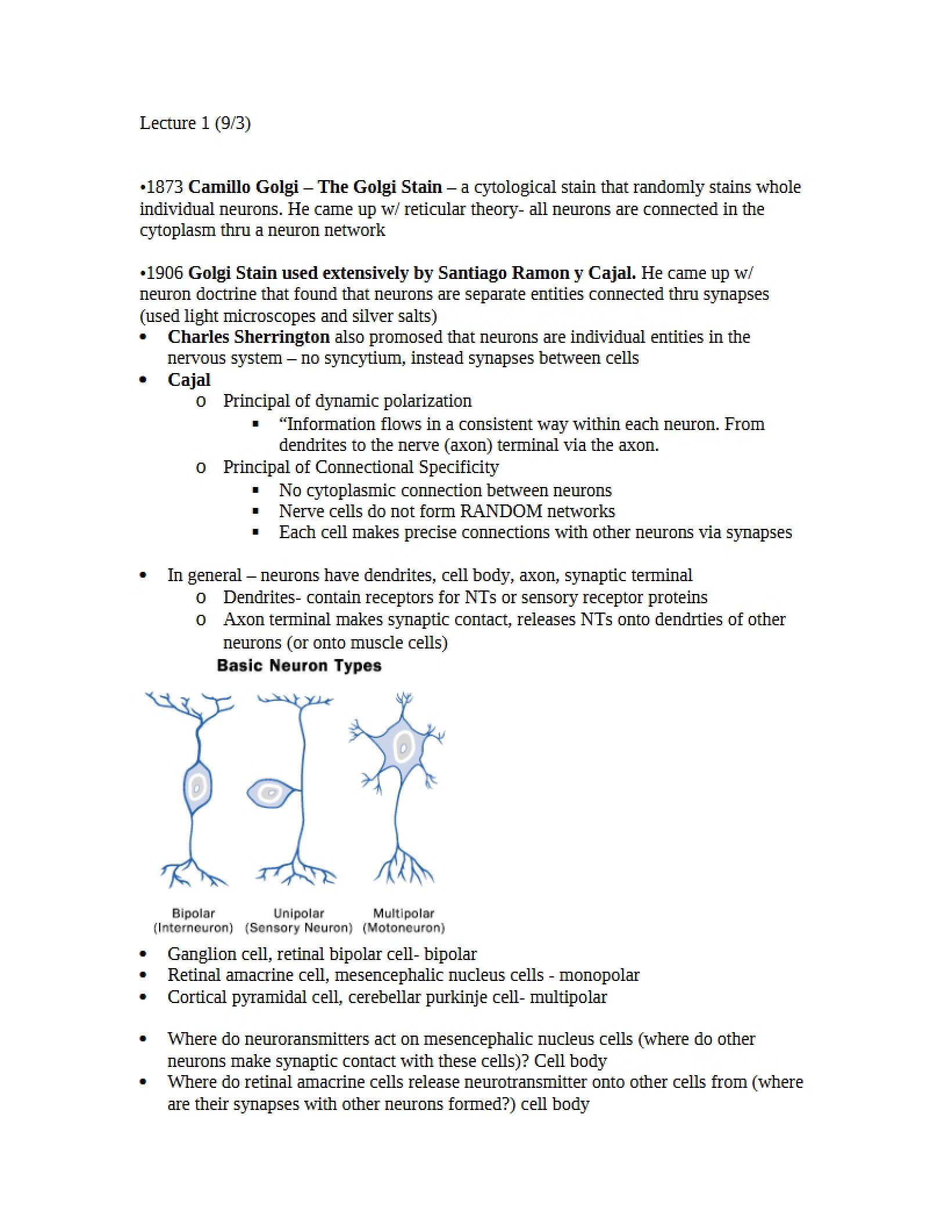 Principles of Neuroscience Course Material