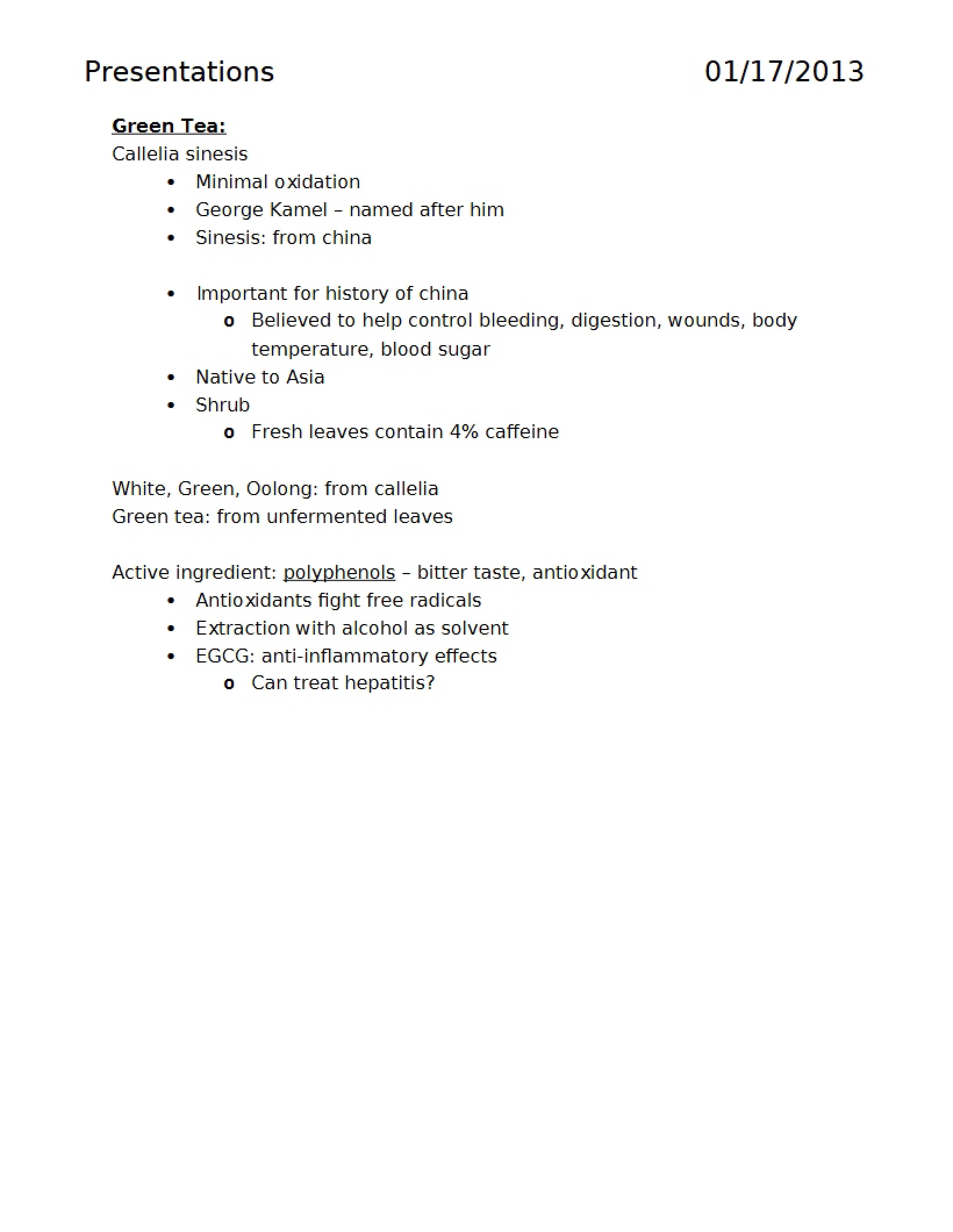 Green Tea Overview
