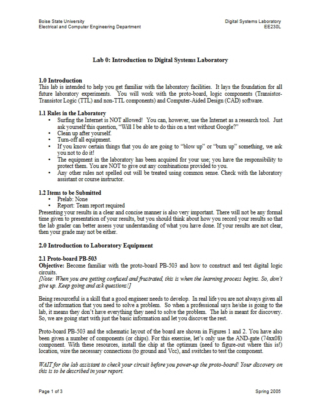 Introductory Laboratory for Digital Systems