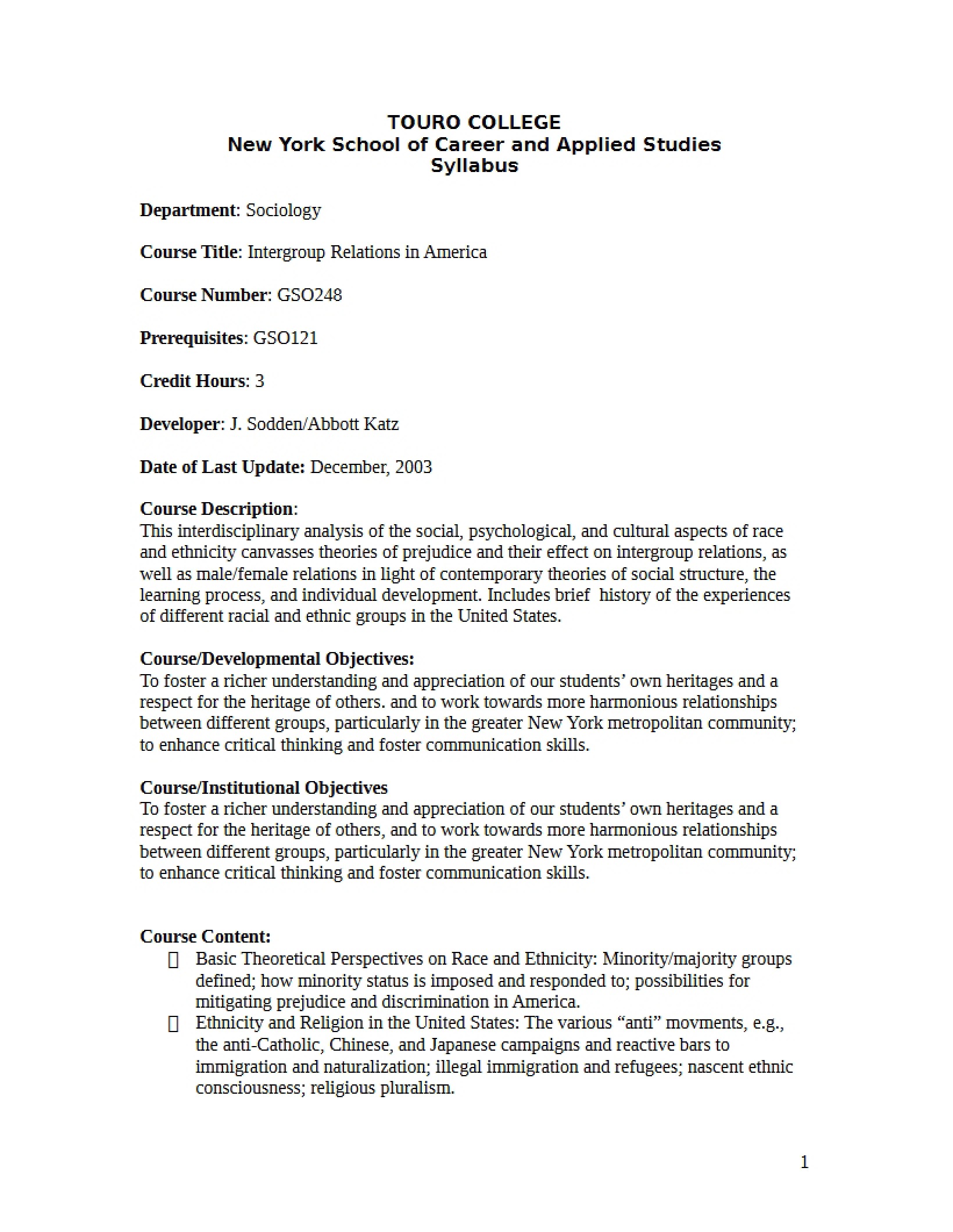International Relations in America Course Guide