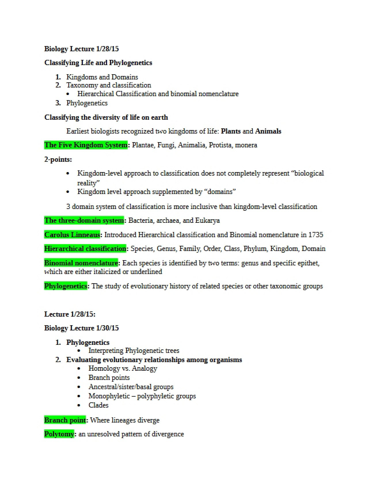Lecture Notes Covering Jan 28 through Jan 30