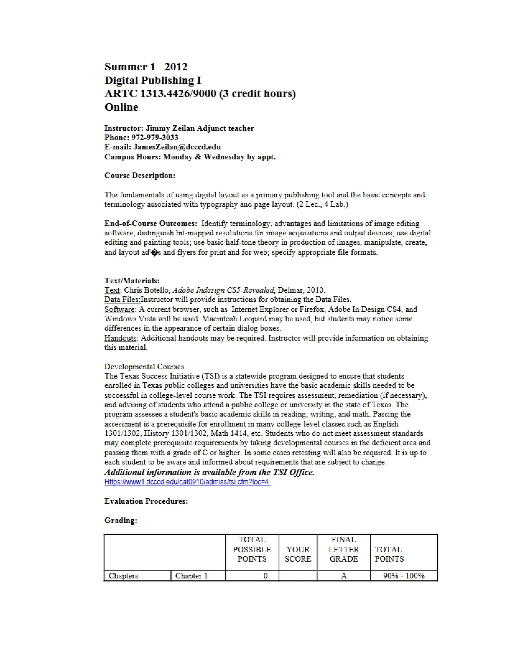 Course Syllabus Digital Publishing I