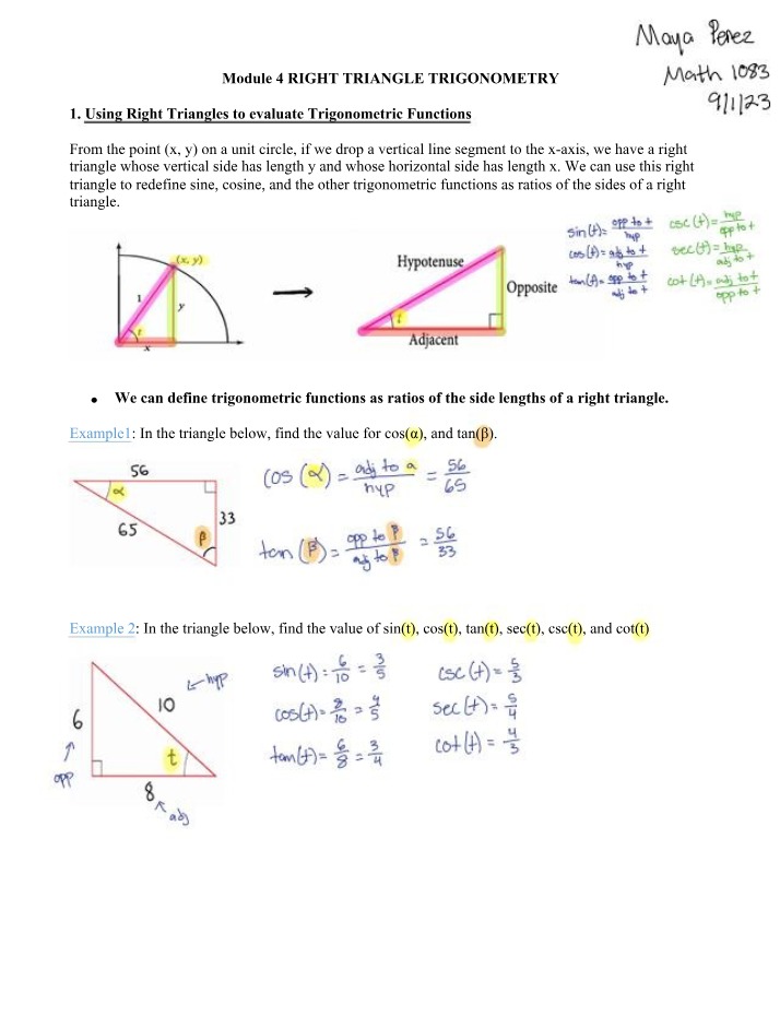 Right Triangle Trigonometry - Module 4