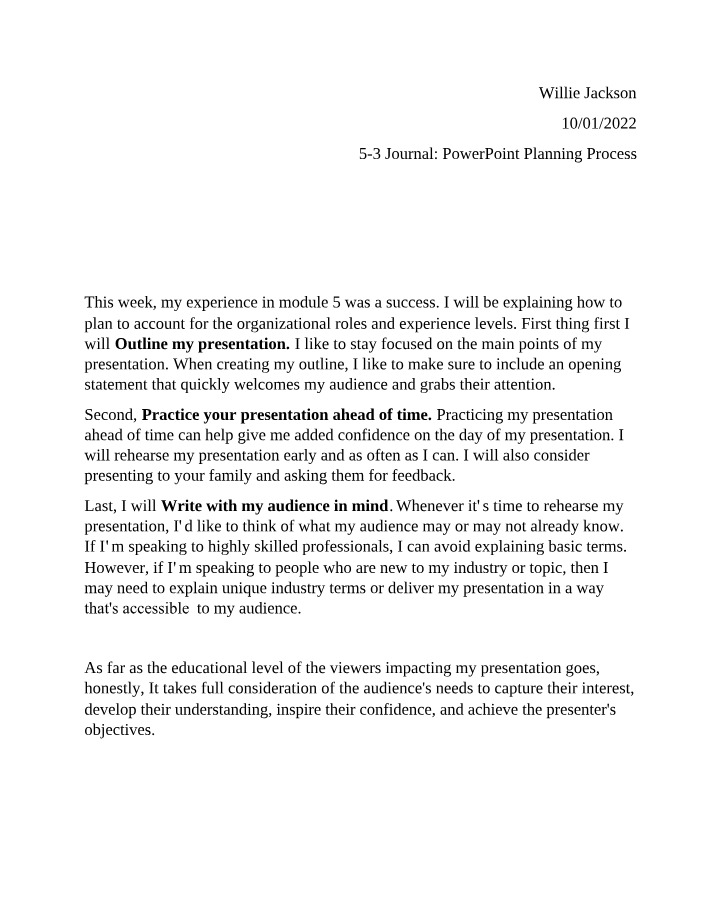 Willie Jackson's Journal - PowerPoint Planning Process
