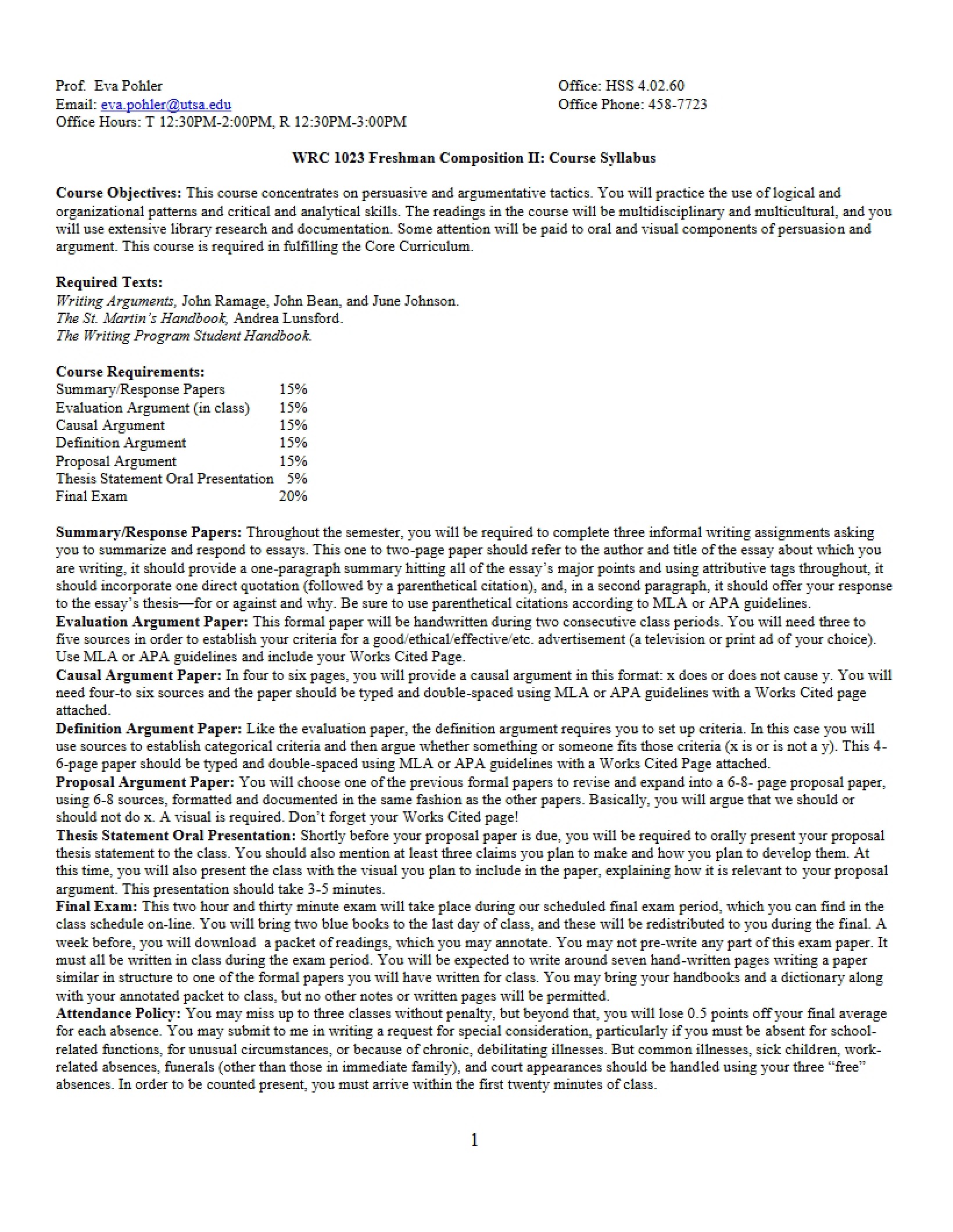 Freshman Composition Syllabus