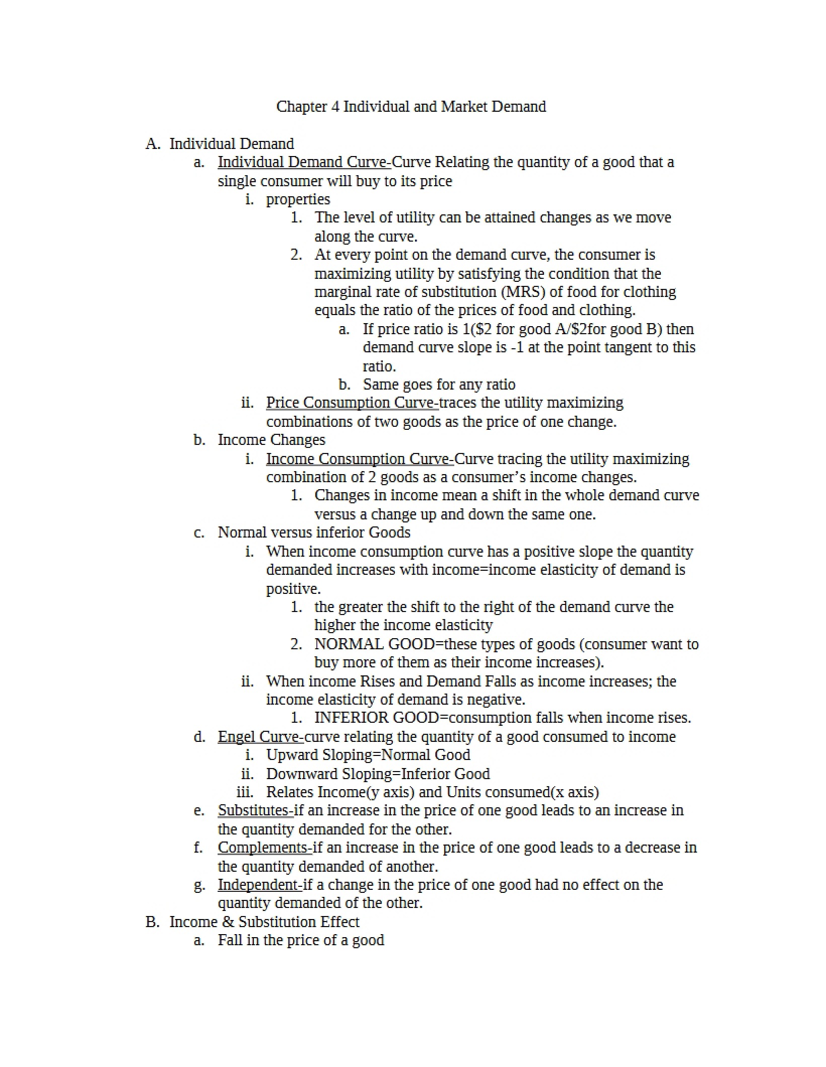 Market and Individual Demand Chapter 4