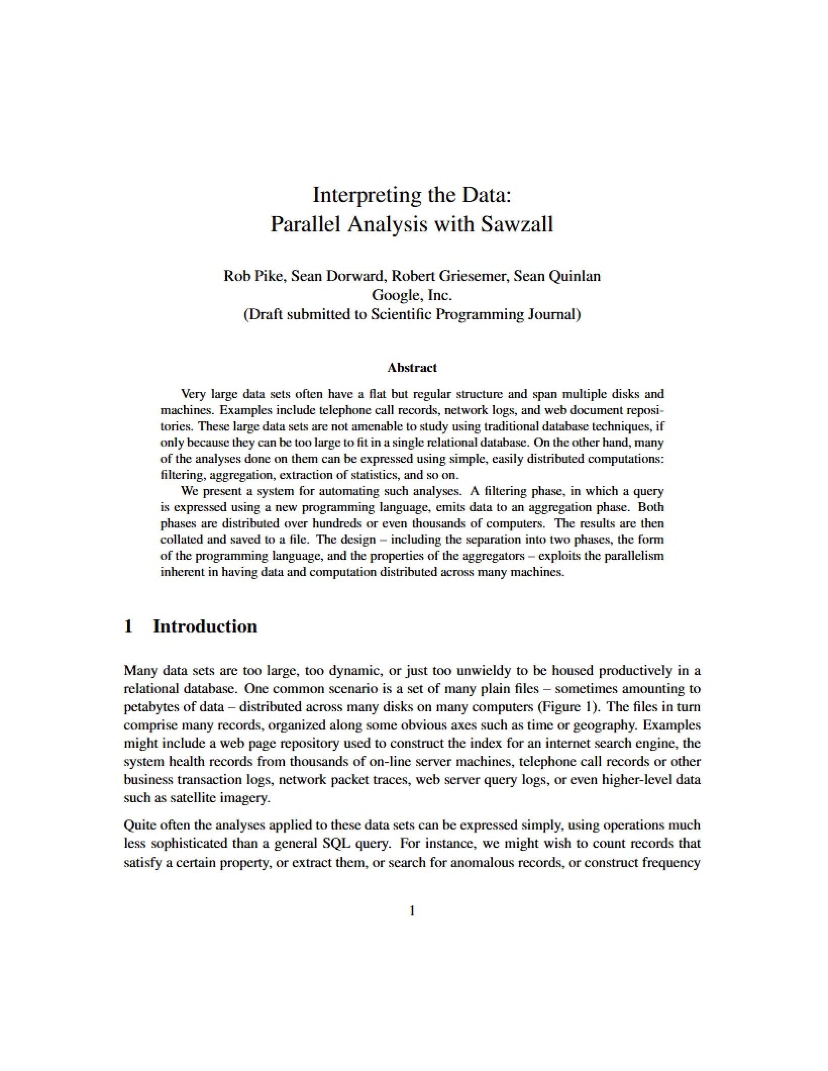 Sawzall for Parallel Analysis