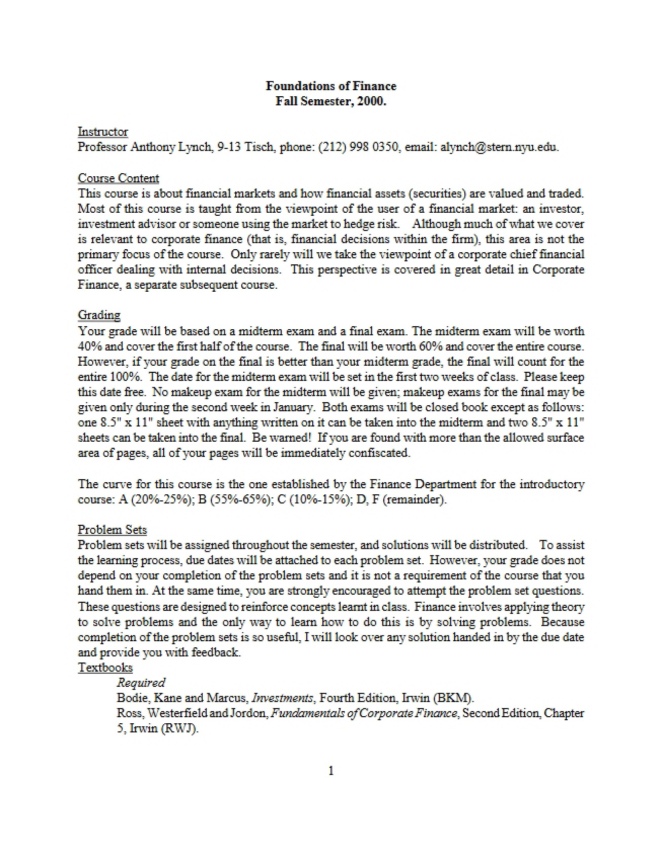 Finance Foundations Syllabus