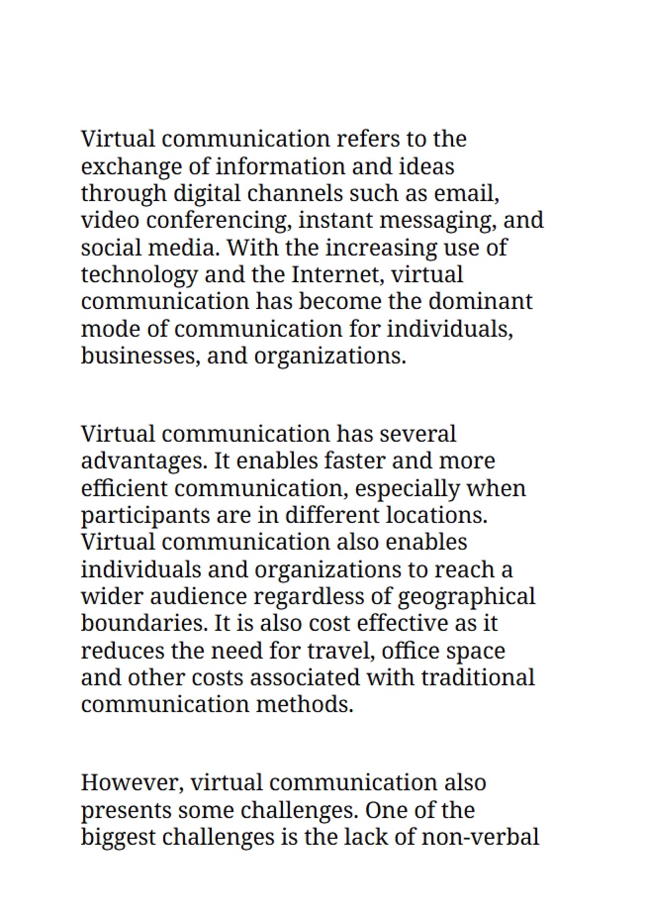Communication in Virtual Settings