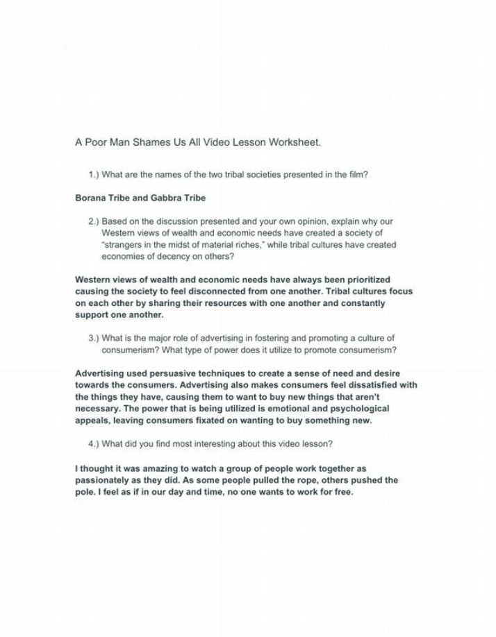 Worksheet for A Poor Man Shames Us All