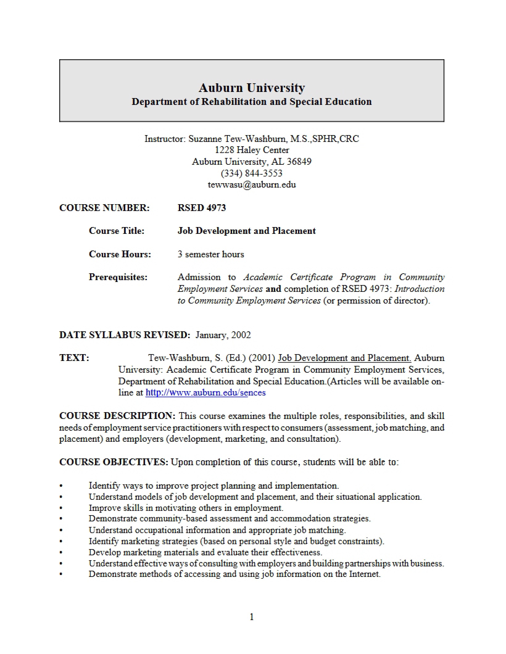 Course Syllabus - RSED Special Topics