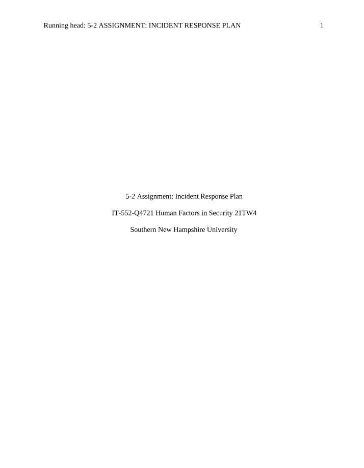 Incident Response Plan - 5-2 Assignment