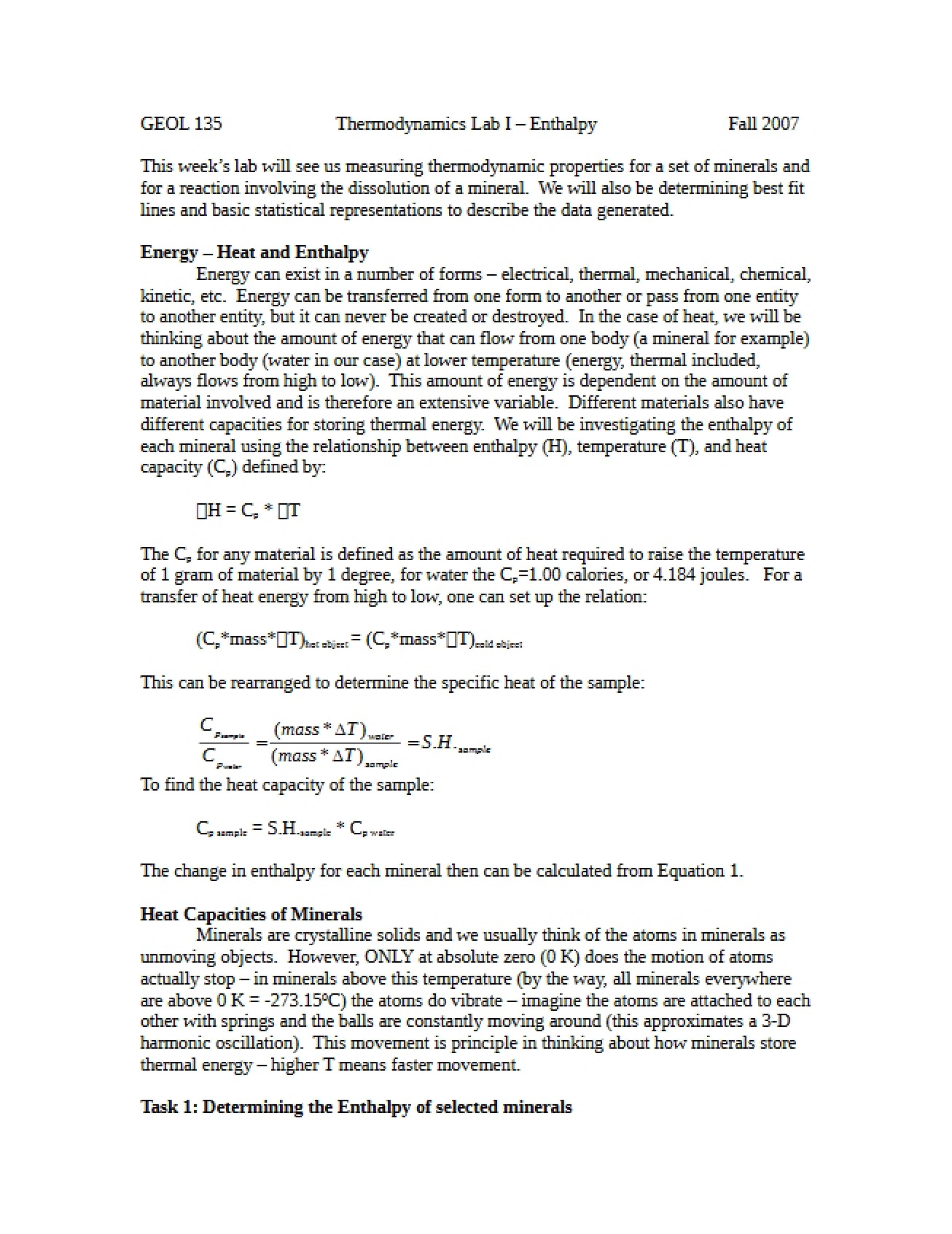 First Laboratory on Thermodynamics