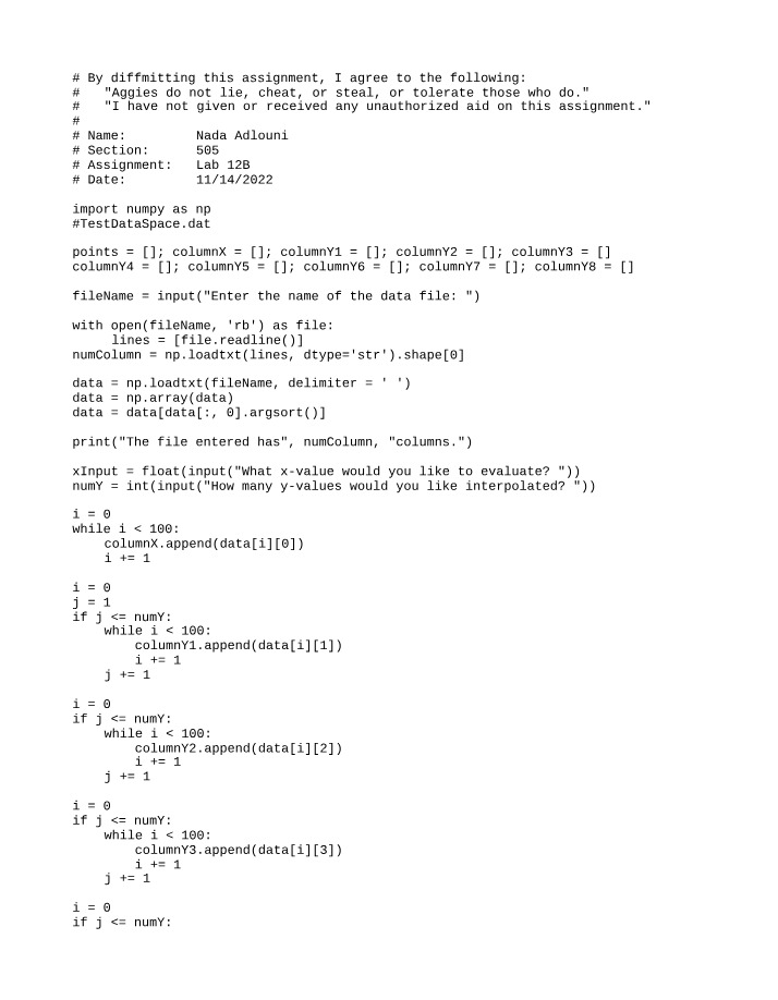 Interpolation of Data Points