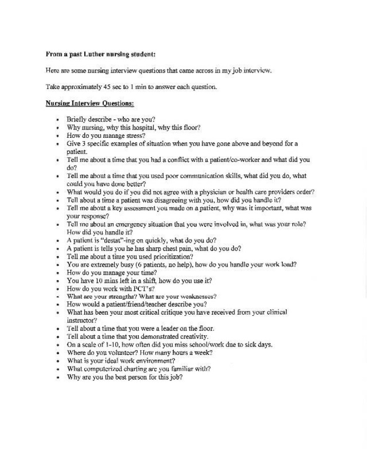 Nursing Interview Questions from Former Luther Student