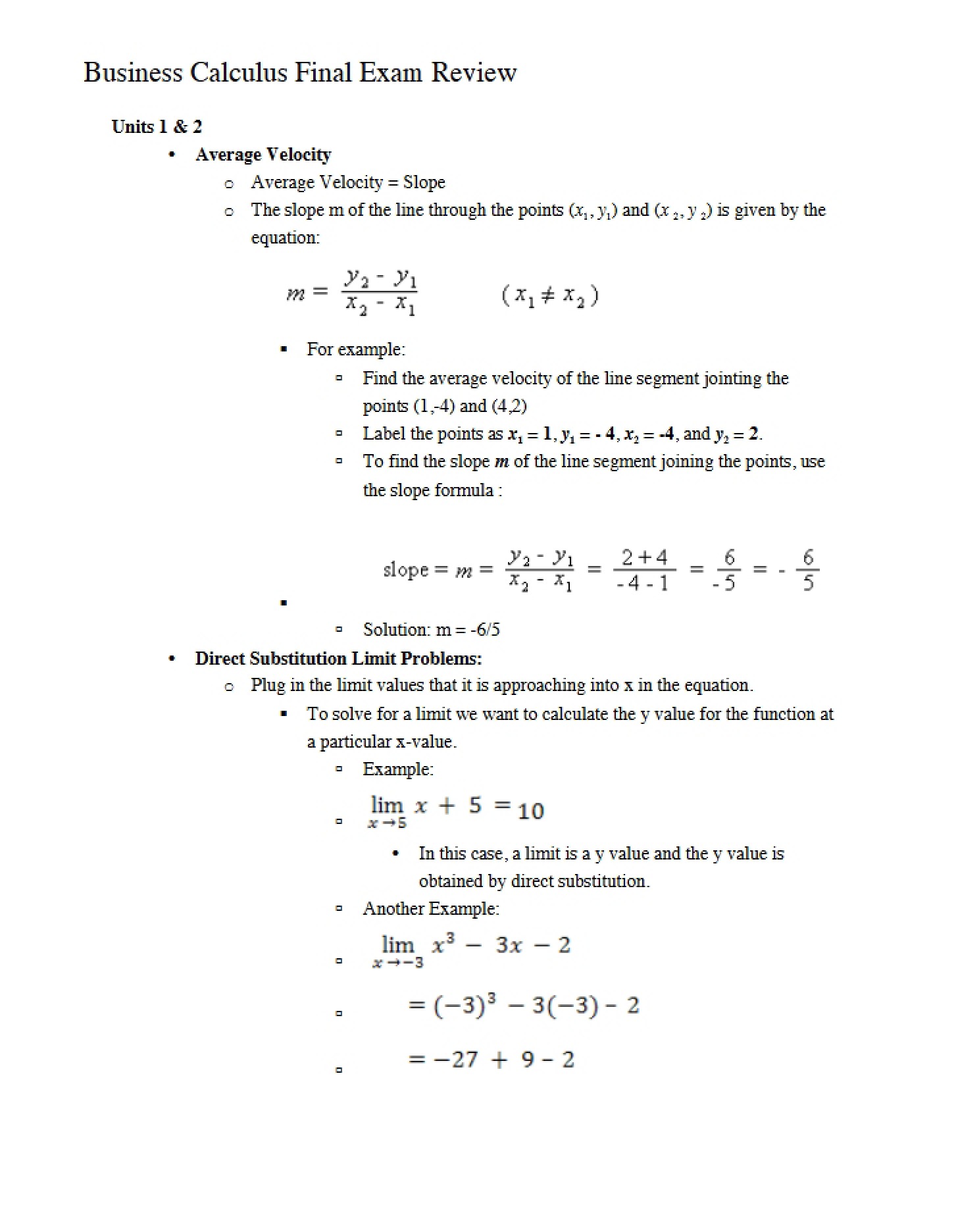 Calculus for Business Applications