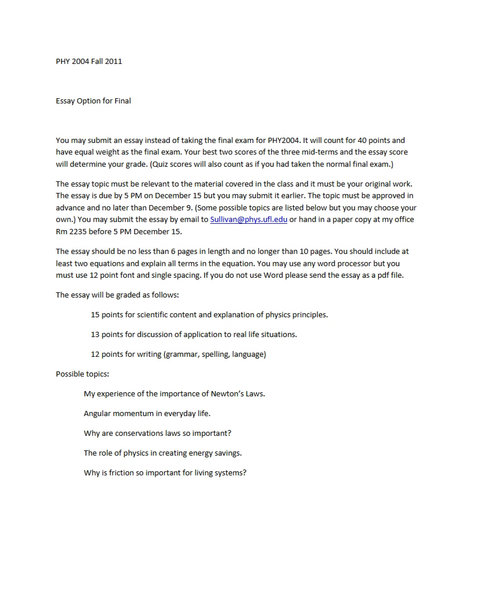 Fall 2011 Essay Option