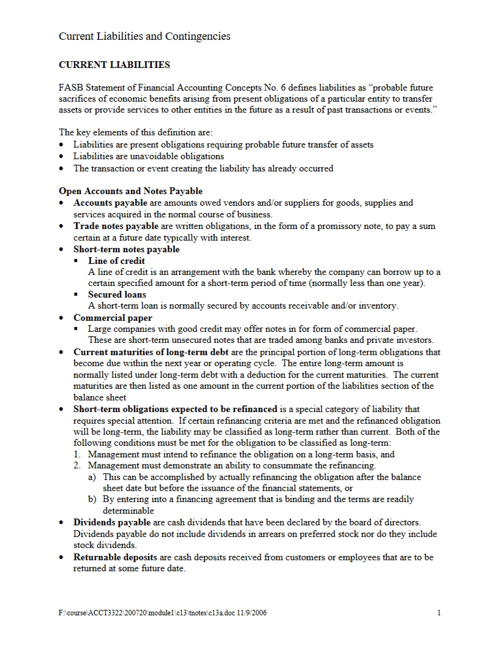 Liabilities (Current) and Contingencies