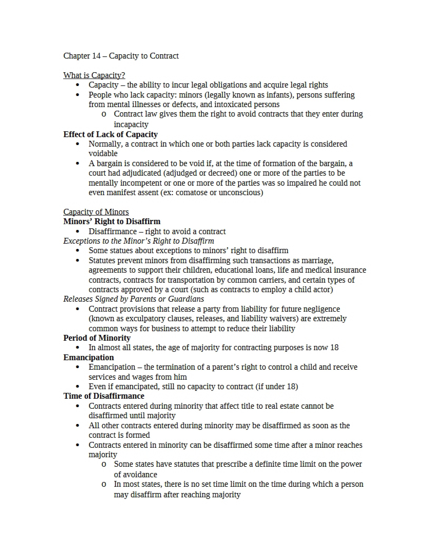 Contract Capacity (Chapter 14)