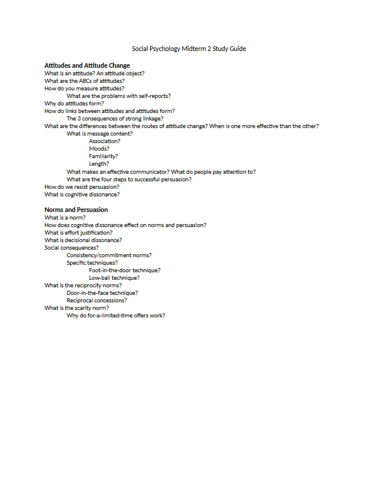 Study Guide for Second Midterm - 1 Pages