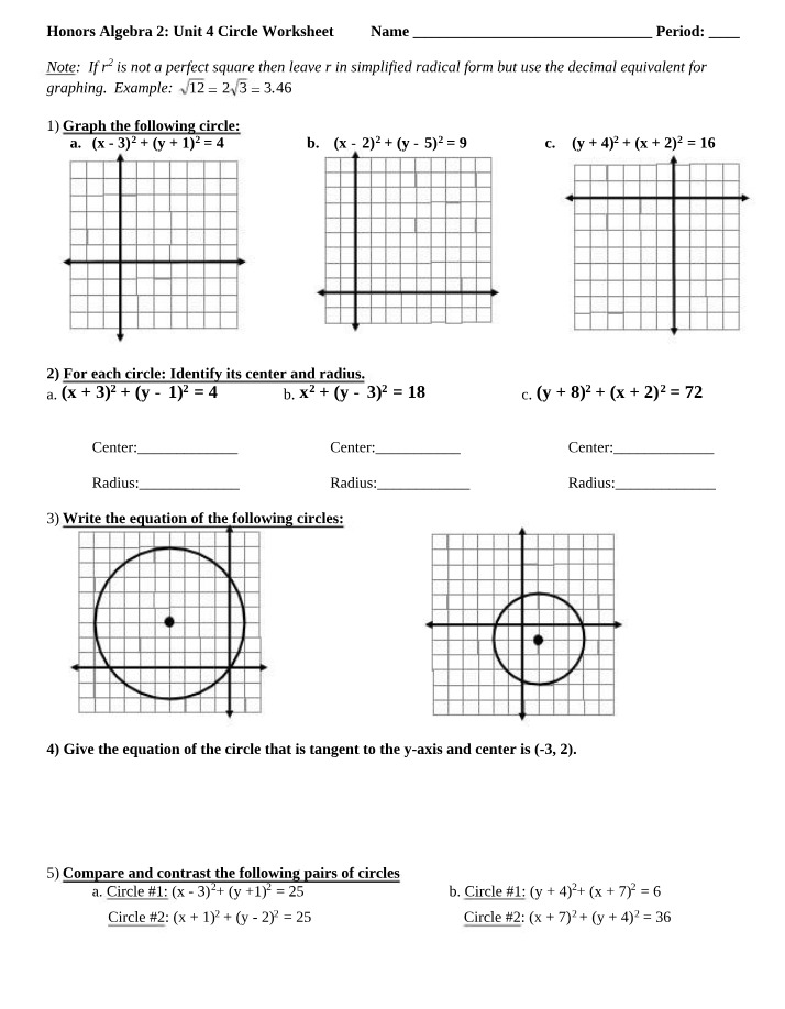 Worksheet on Circles