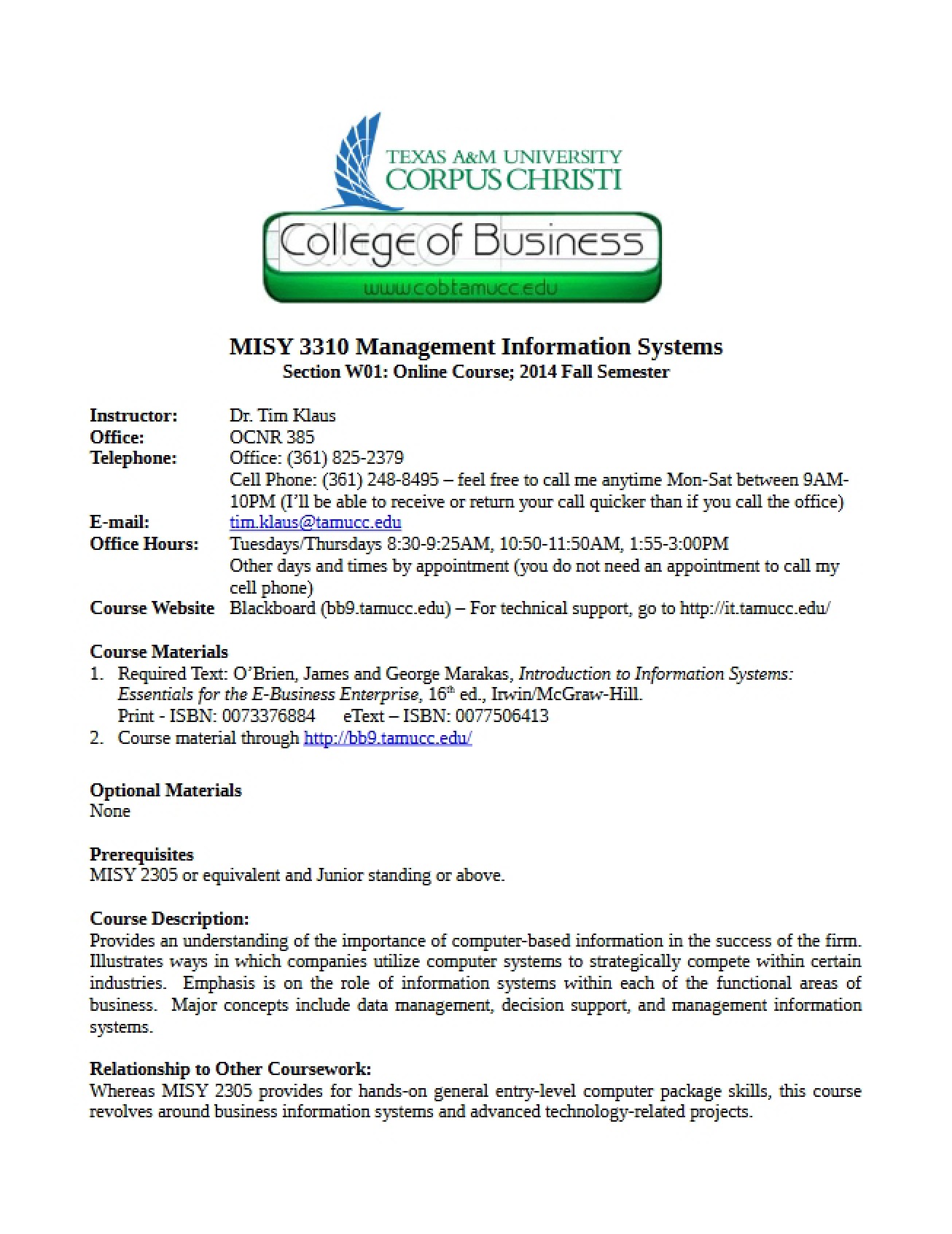 MISY 3310 Syllabus