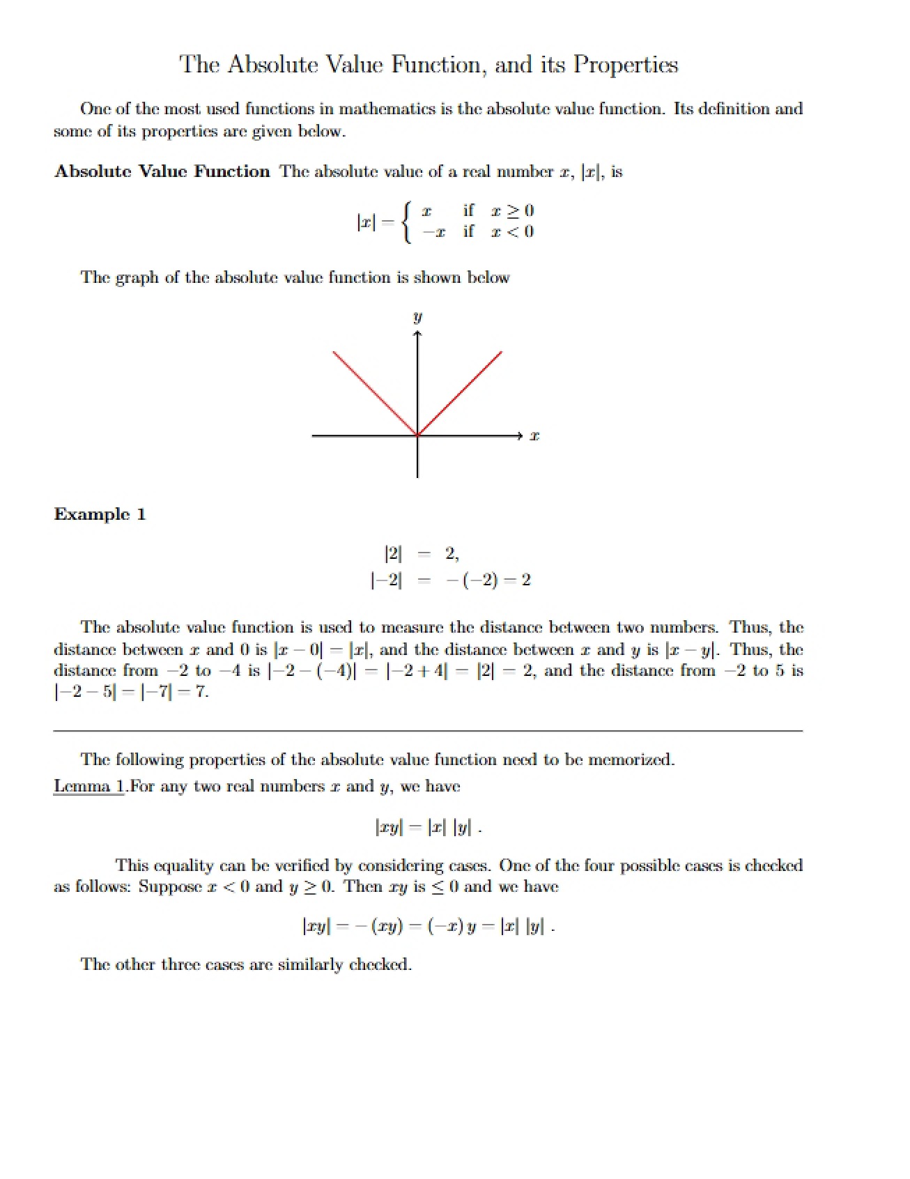 Properties of the Absolute Value Function
