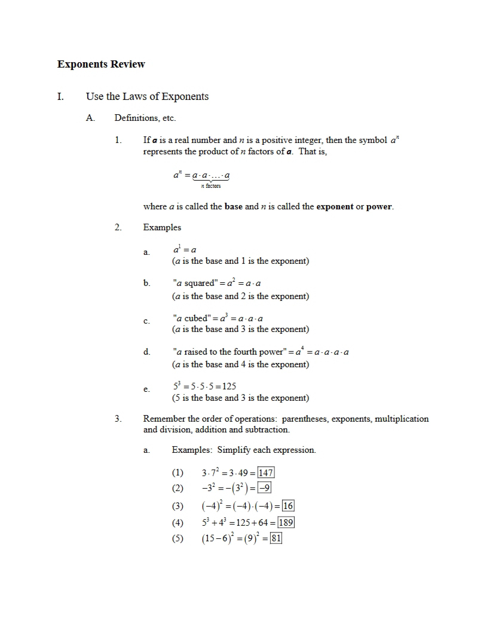 Review of Exponents