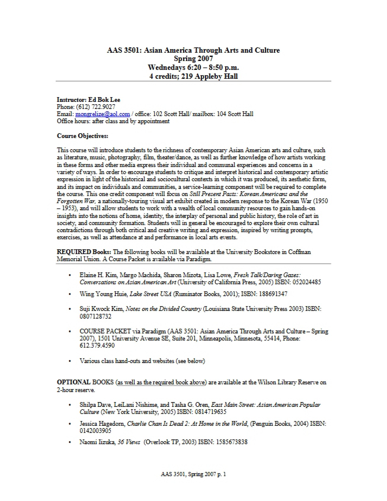 Syllabus for AAS 3501