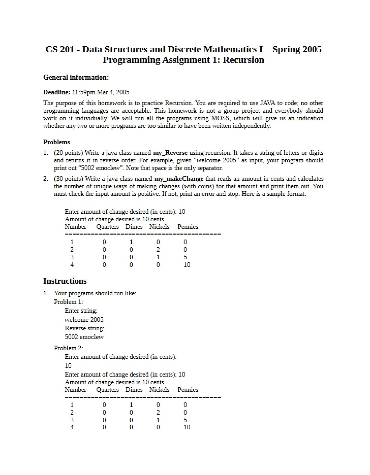 Assignment One (CS201)
