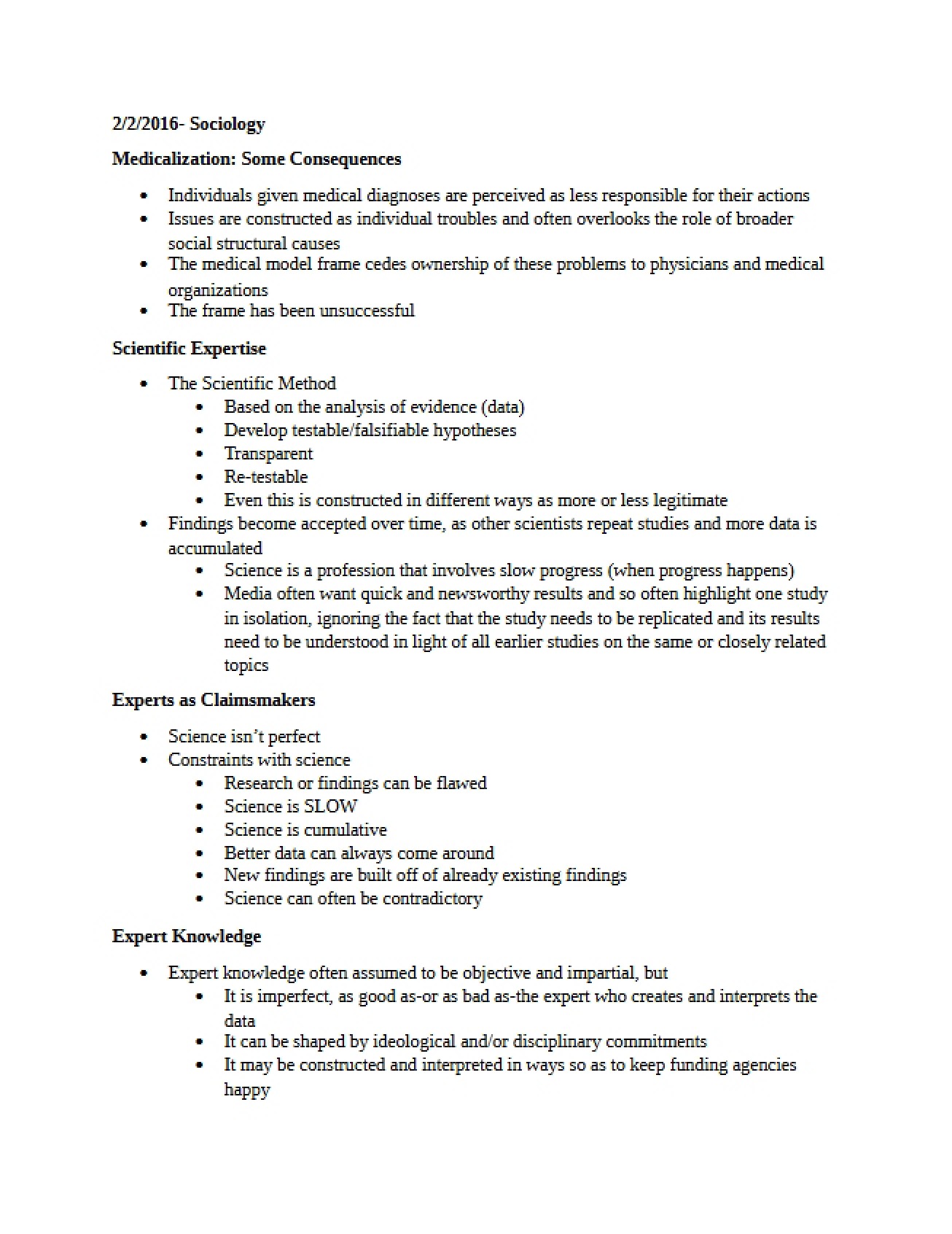 Sociology Notes from February 2