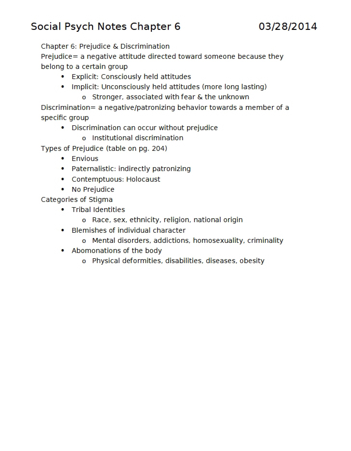 Prejudice and Discrimination (Chapter 6)