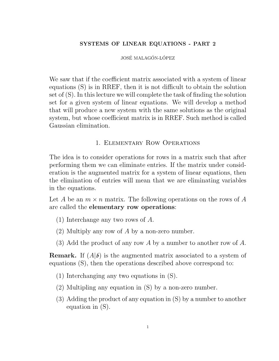 Part 2 - Systems of Linear Equations