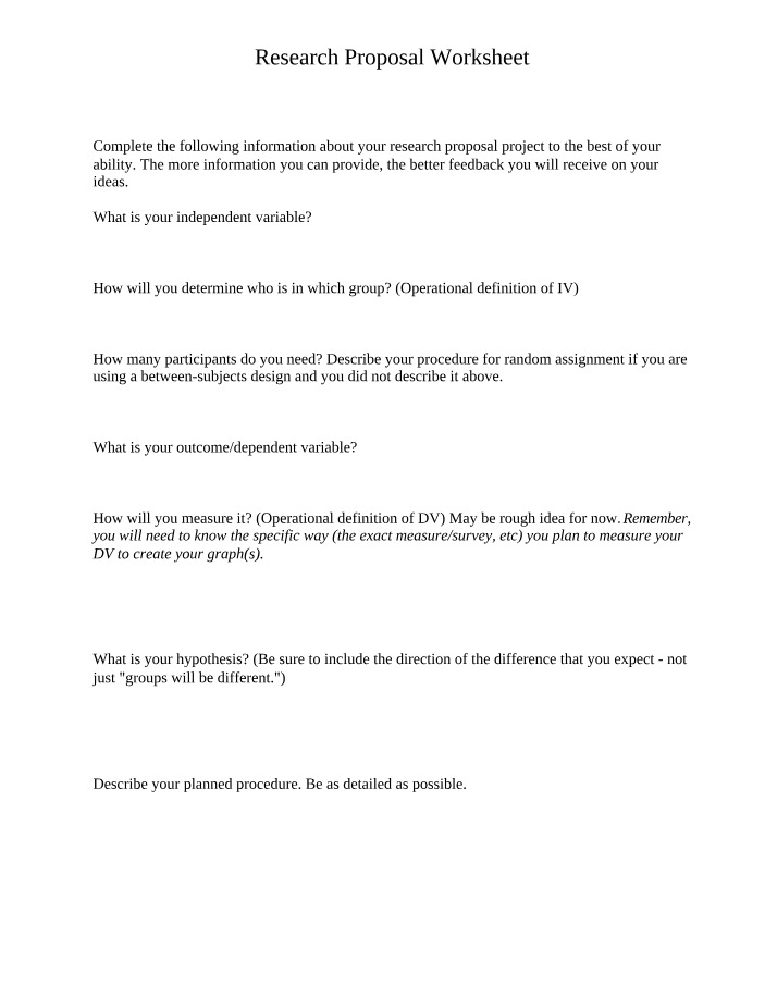 Worksheet for Research Proposal