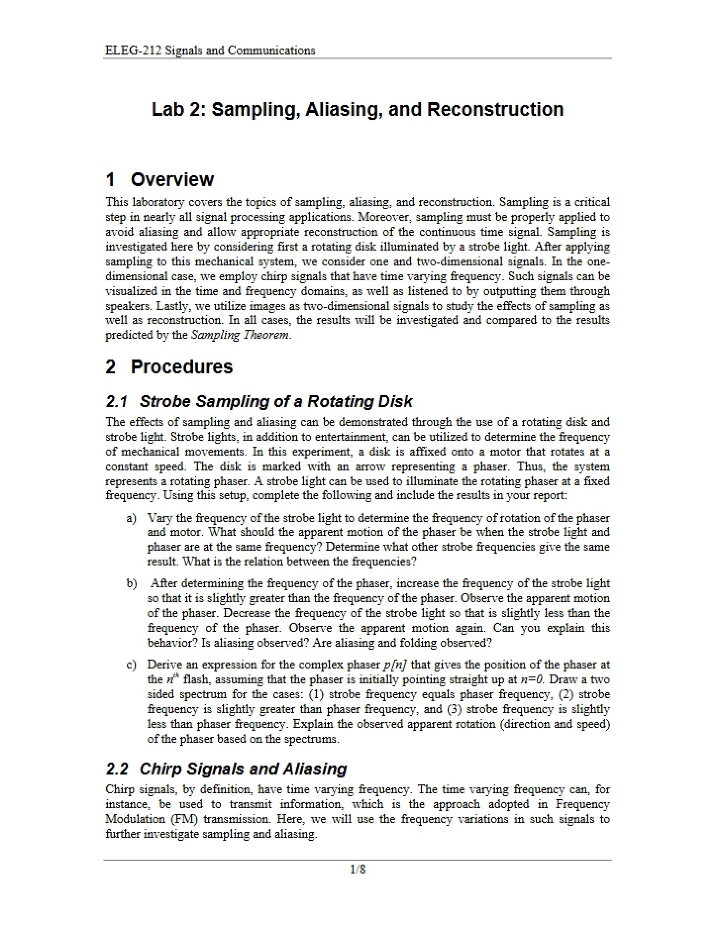 Sampling, Aliasing, and Reconstruction (Lab 2)