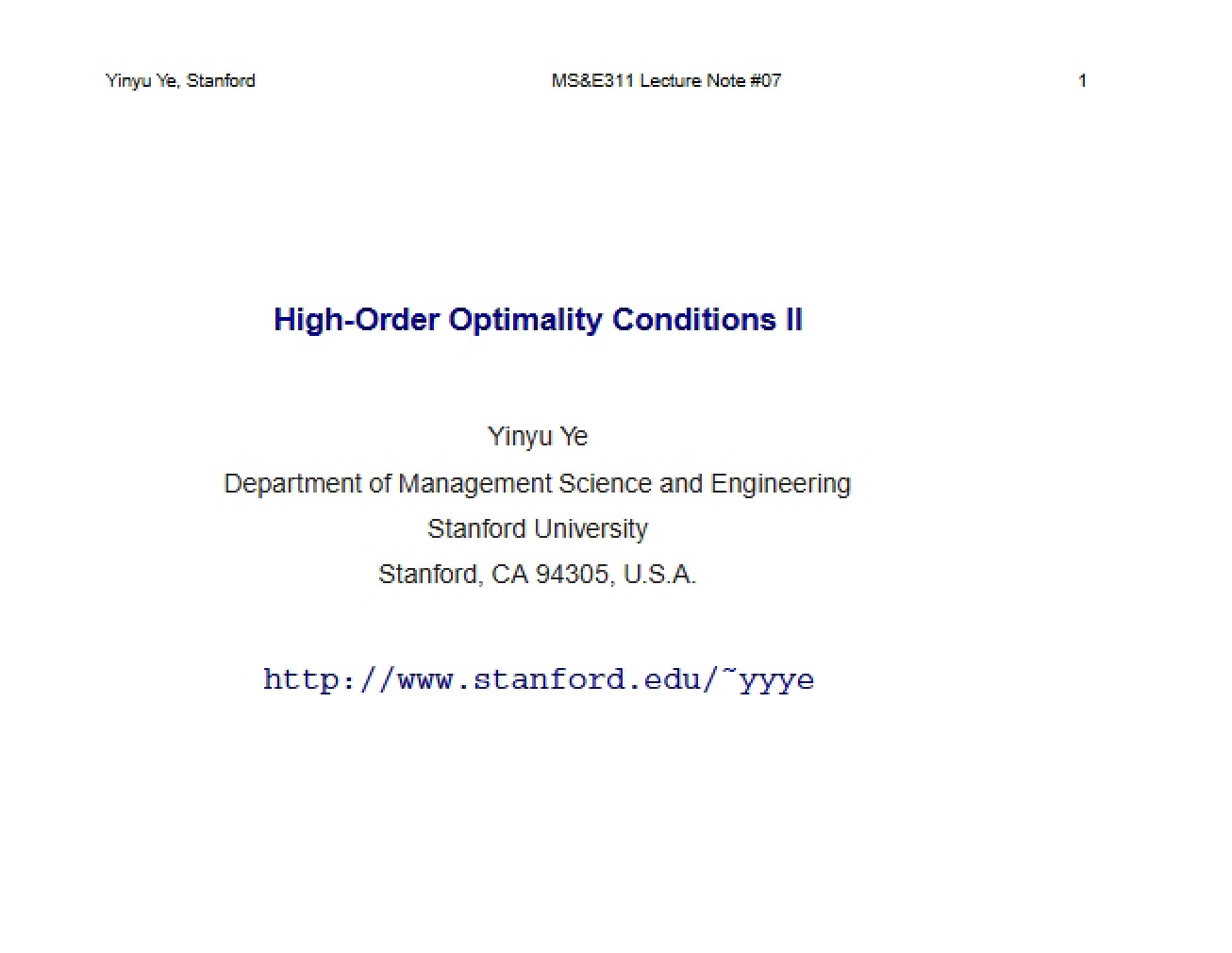 Seventh Lecture High-Order Optimality Conditions Part Two