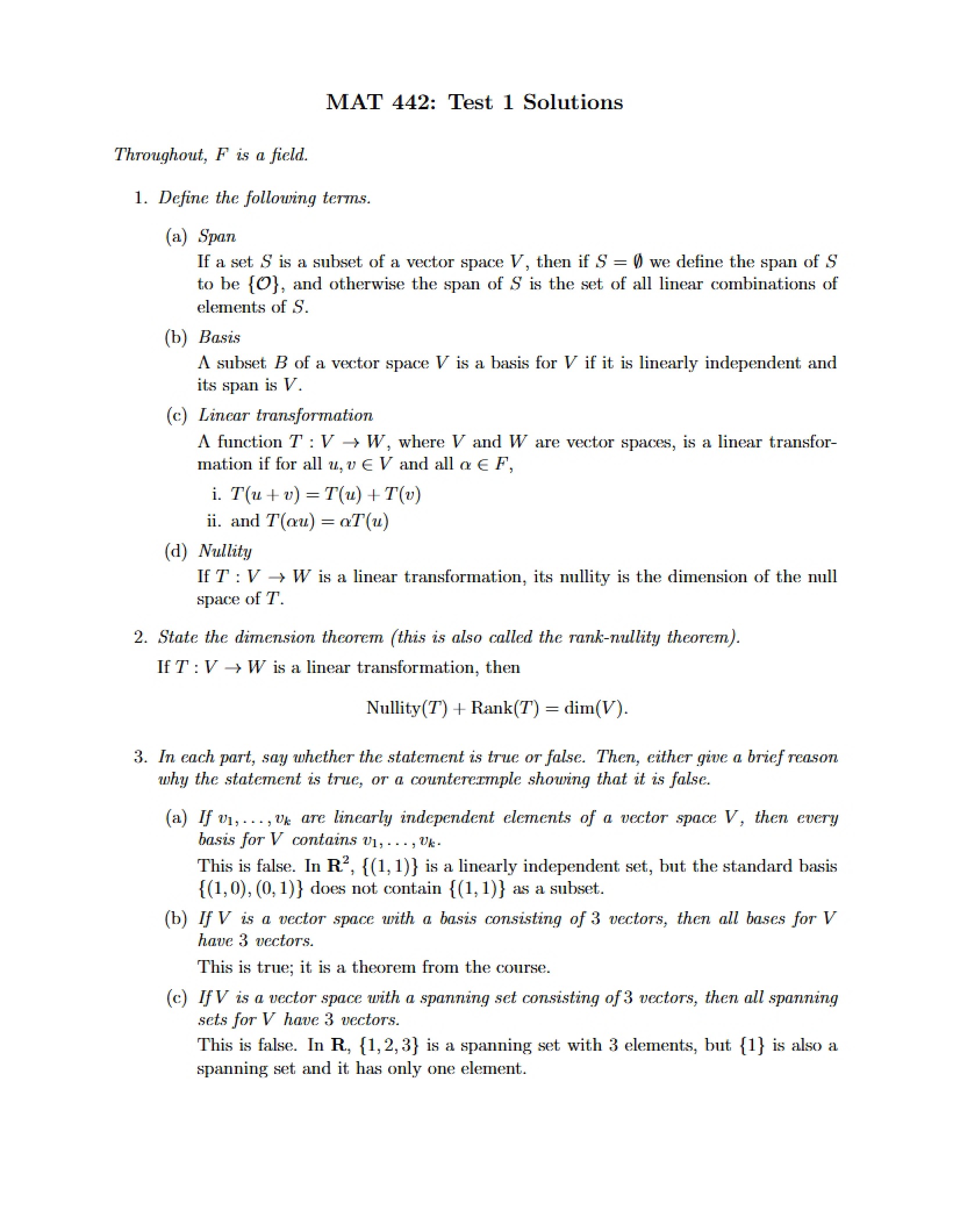 Solution for Test 1