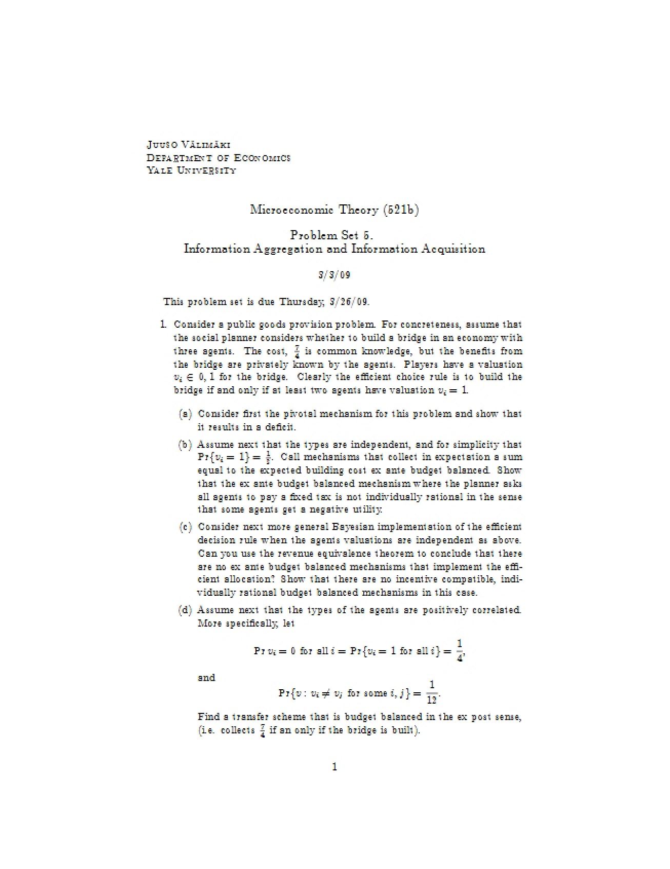 Fifth Problem Set