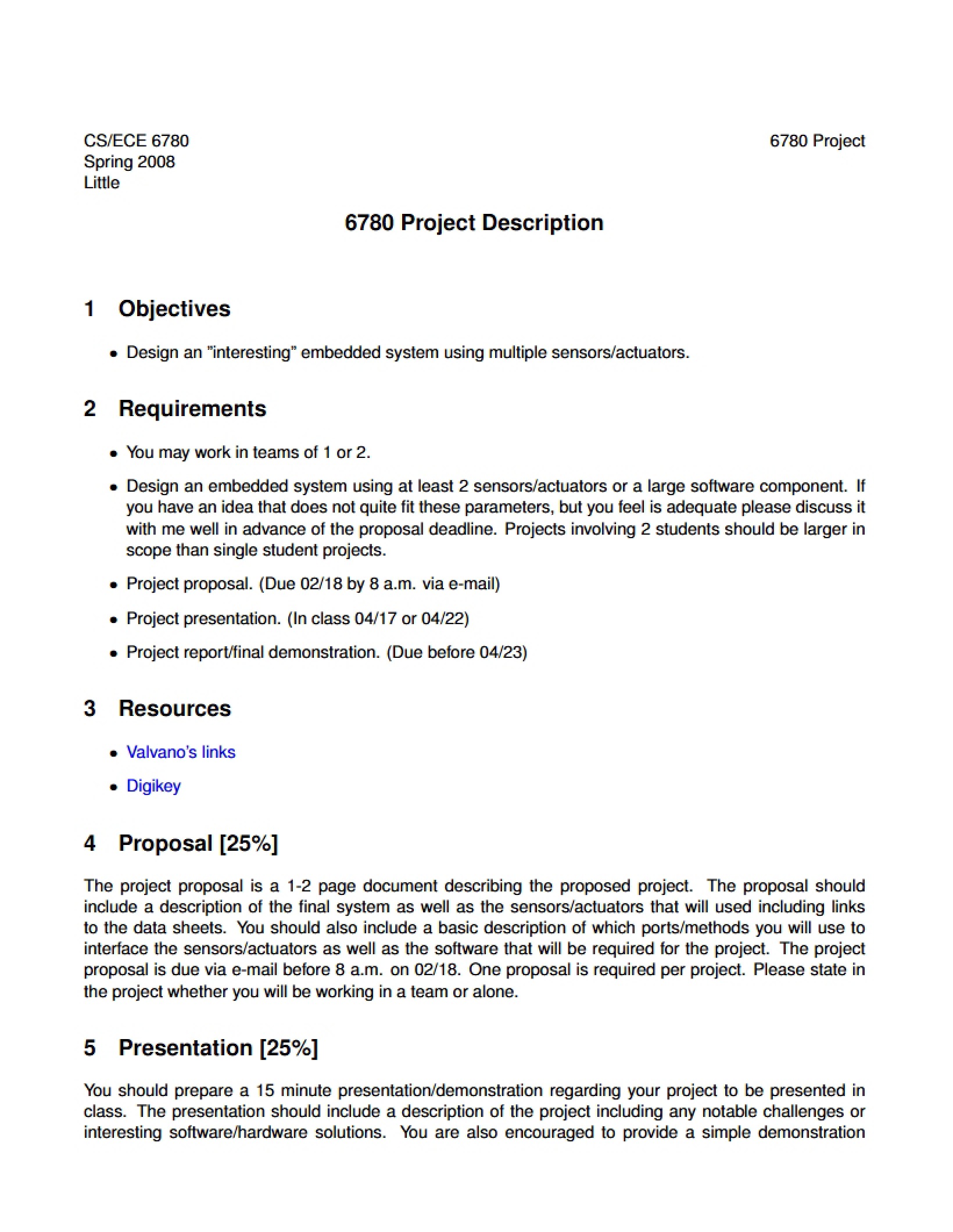 Embedded Systems Project Details