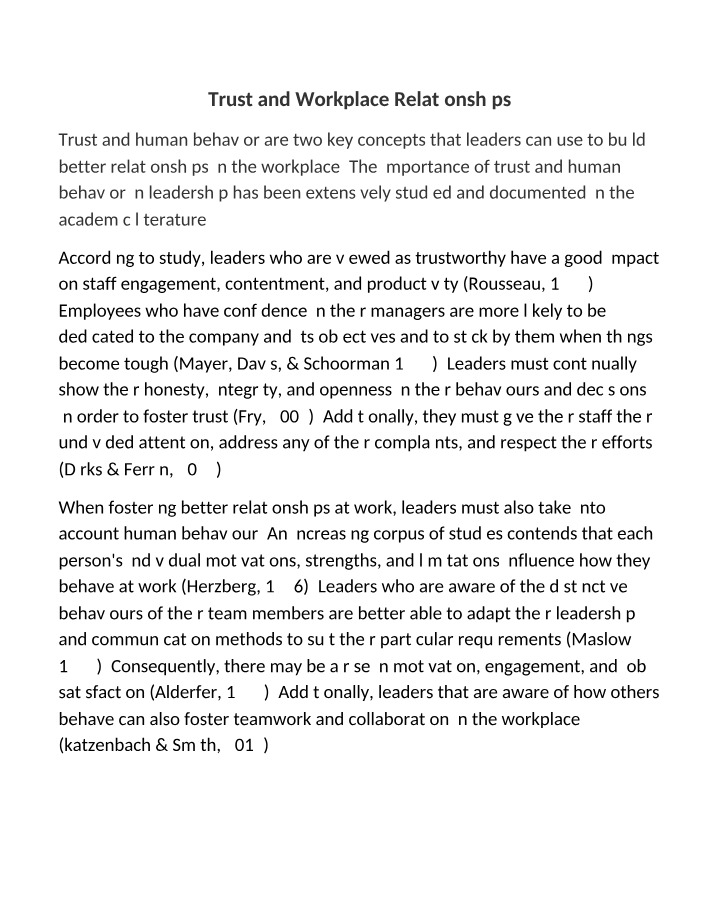 Workplace Relationships and Trust