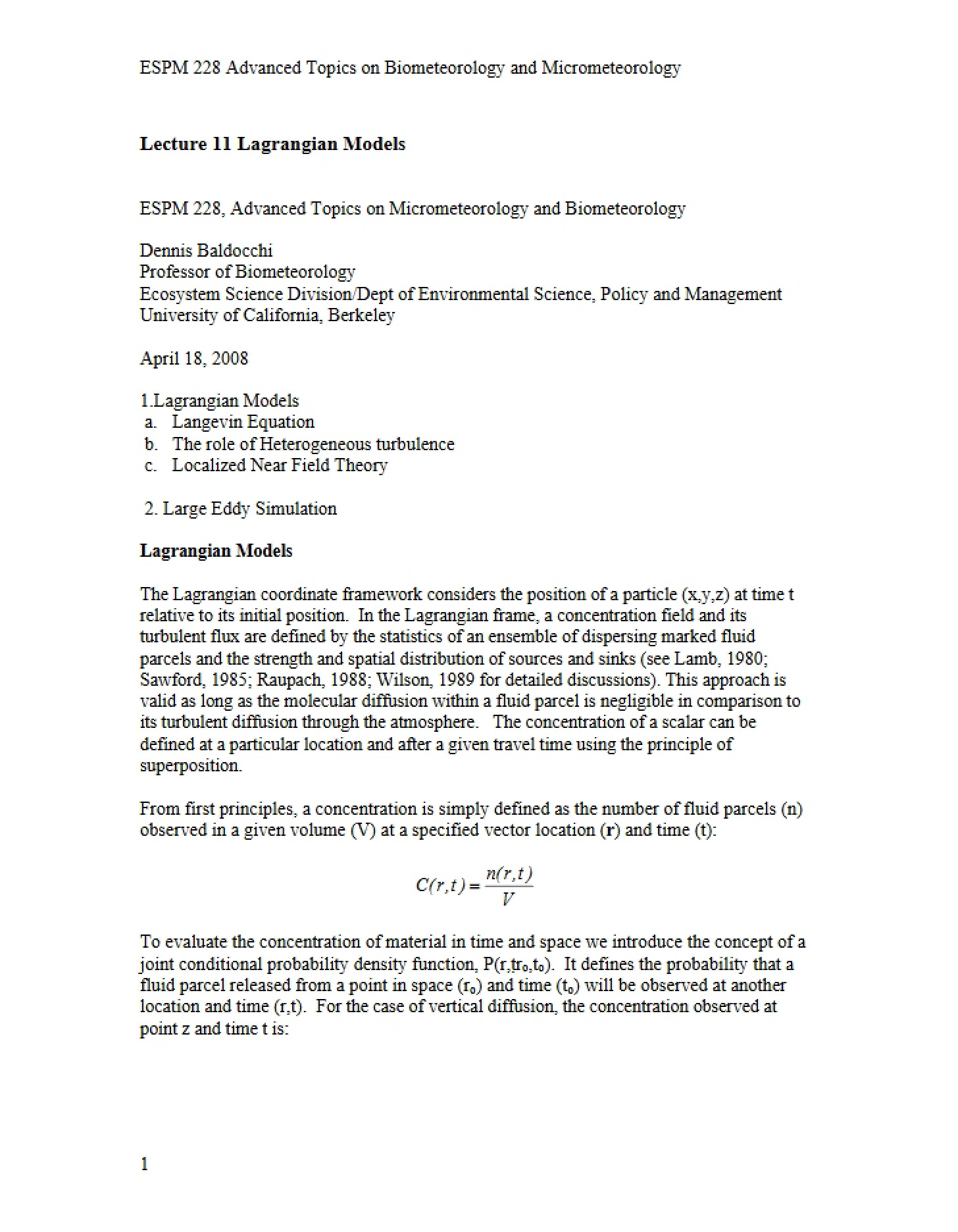Lagrangian Models (Lecture 11)