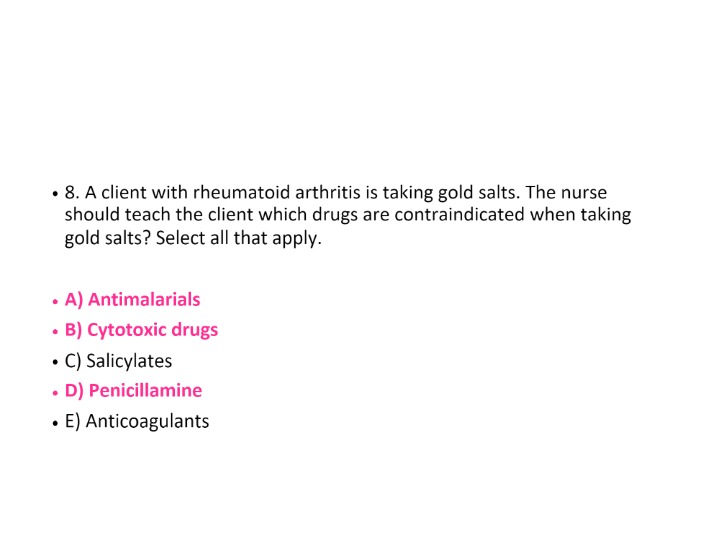 Gold Salts - Contraindications and Adverse Effects