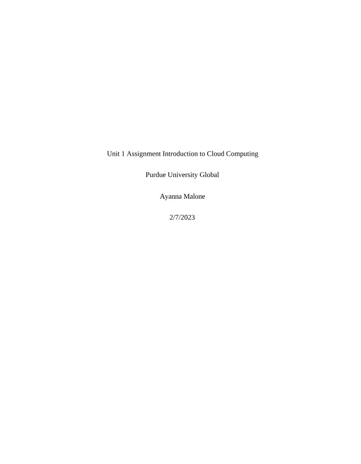 Introduction to Cloud Computing - Unit 1 Assignment