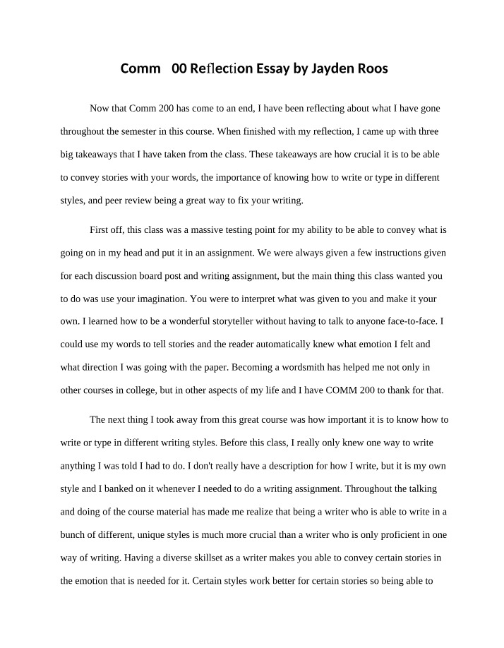 Reflection Essay for COMM 200