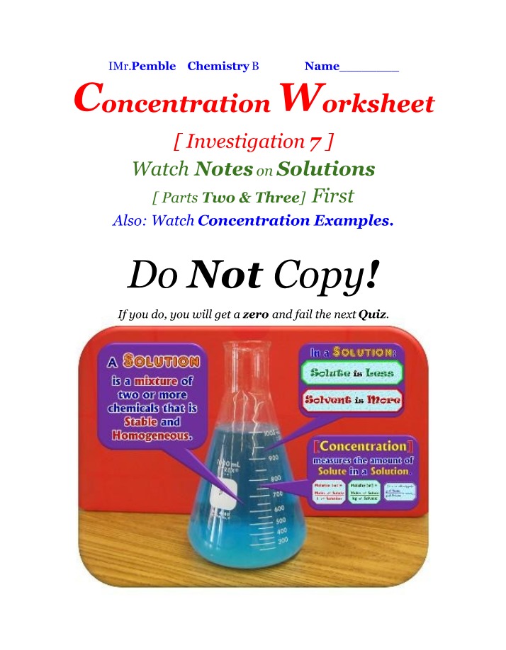 Worksheet on Concentration