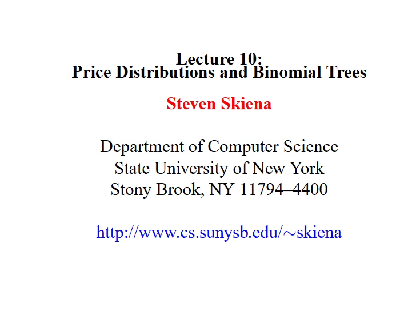 Binomial Trees and Price Distributions (Lecture 10)