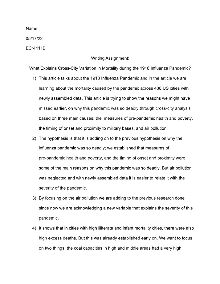 Writing Assignment - ECN 111B